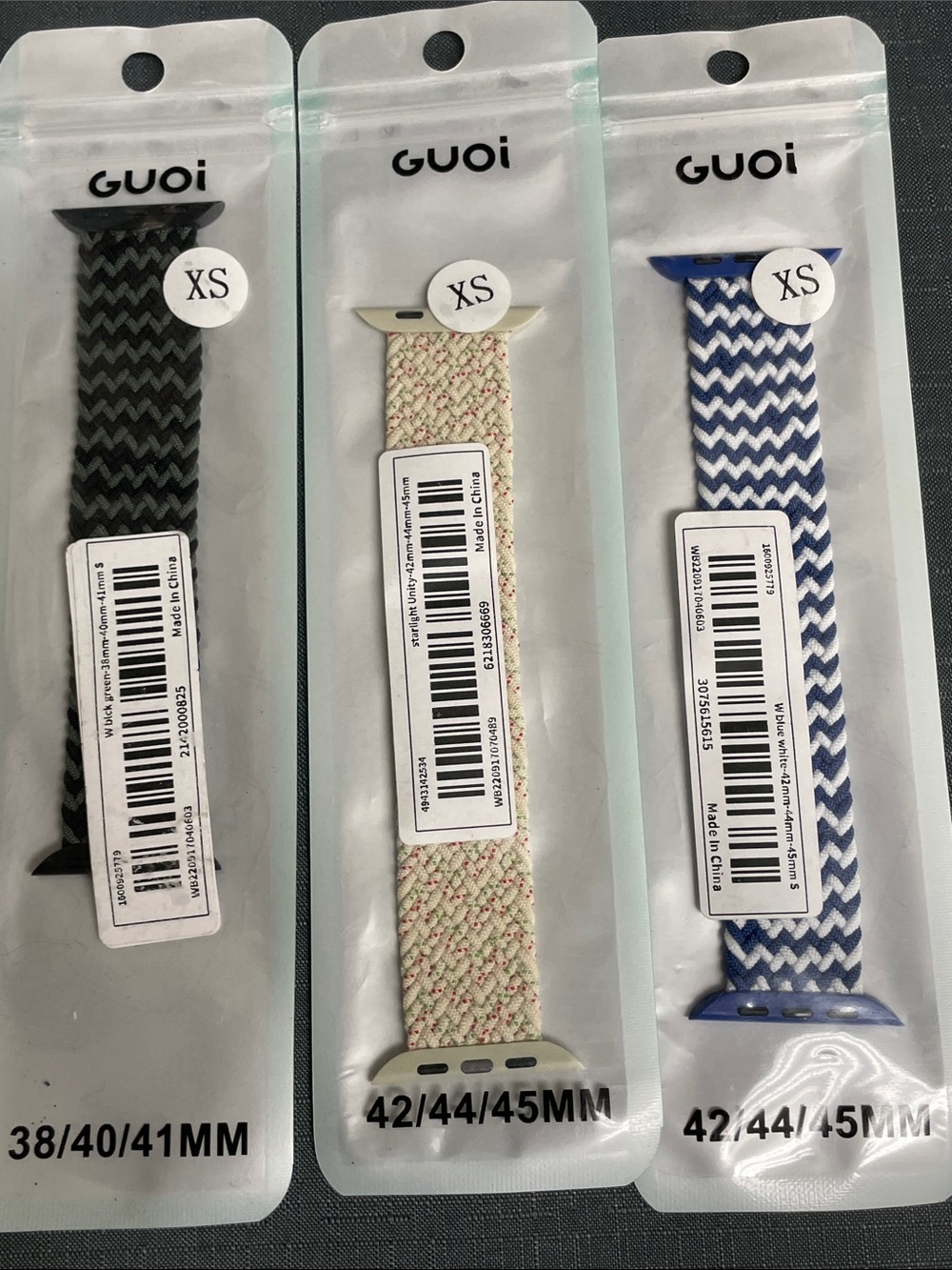 GUOI XS Woven Braided Apple Watch Bands - Black, Cream, Blue Lot of 3